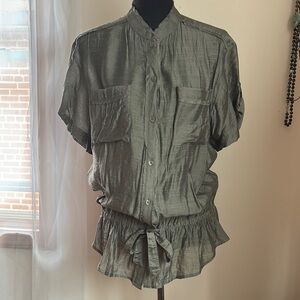 LOFT Boho Shiny Sheer Light Gray Top. Size M